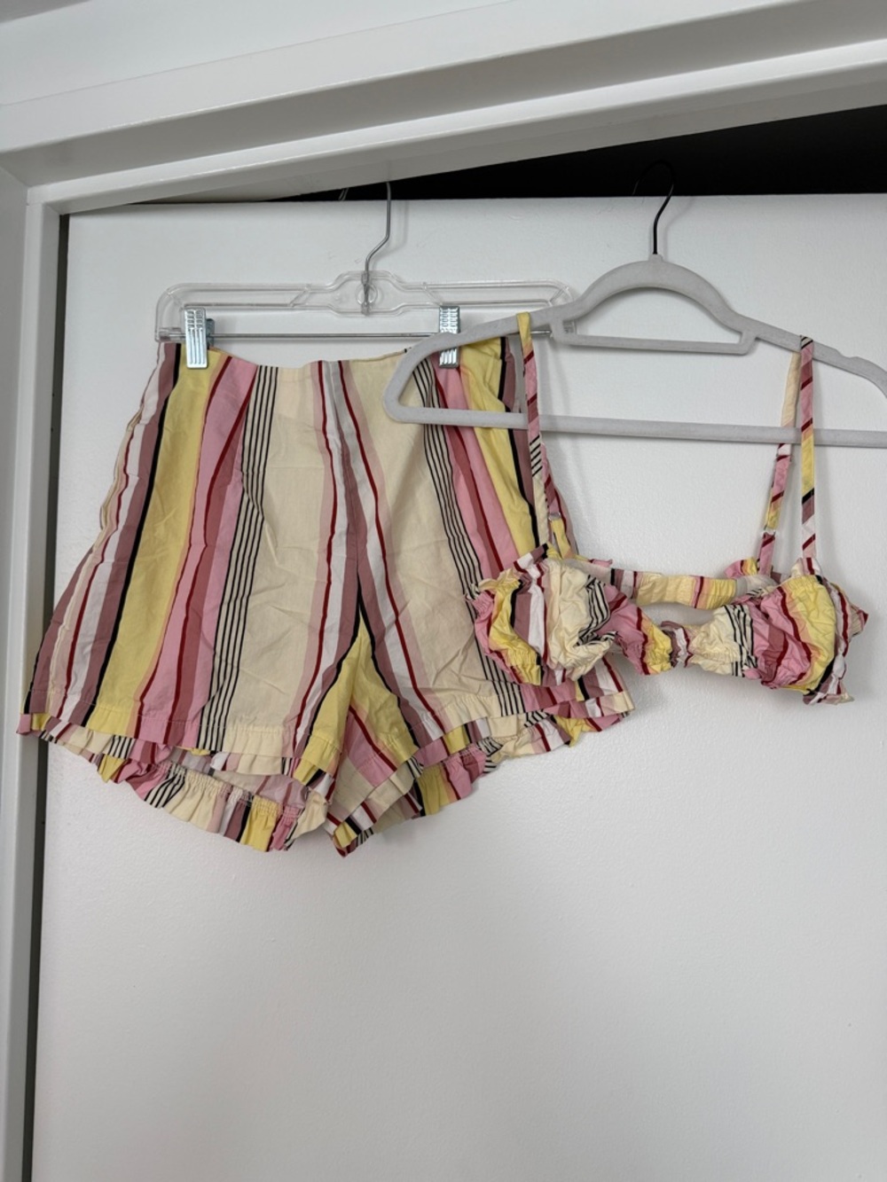 Striped Pink & Yellow Ruffle Lounge Shorts